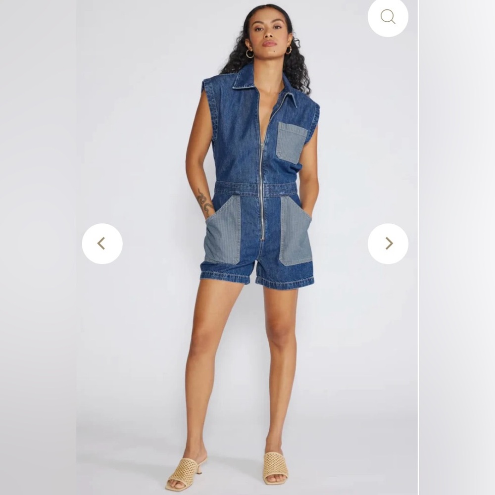 Etica | Samantha Utility Denim Romper Kaan Stripe NWT | Sz M $248